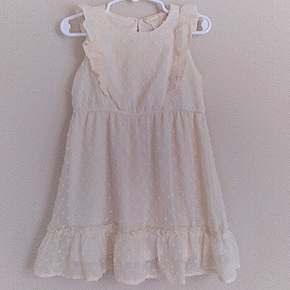 Emma and Elsa Elegant Girl's Cream Swiss Dot Sleeveless  Dress